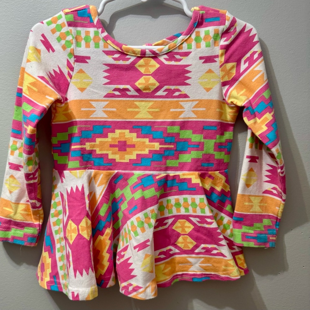 Ricrac & Ruffles Colorful Geometric Kids Top, Toddler Girls Size 3T